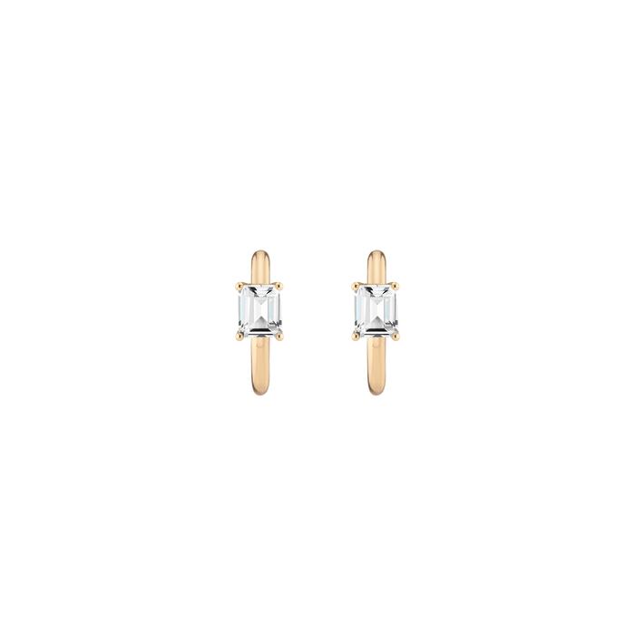Emerald Lab Grown White Sapphire Solitaire Huggie Earrings Vermeil Yellow Gold First