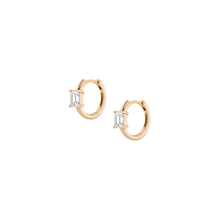 Emerald Lab Grown White Sapphire Solitaire Huggie Earrings Vermeil Yellow Gold