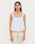 Emma Sleeveless Poplin Top in white cotton and Demi Embroidered Pant in natural cotton.