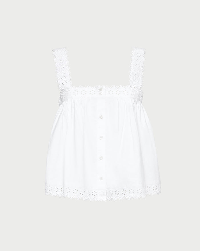 Emma Sleeveless Poplin Top in white cotton.