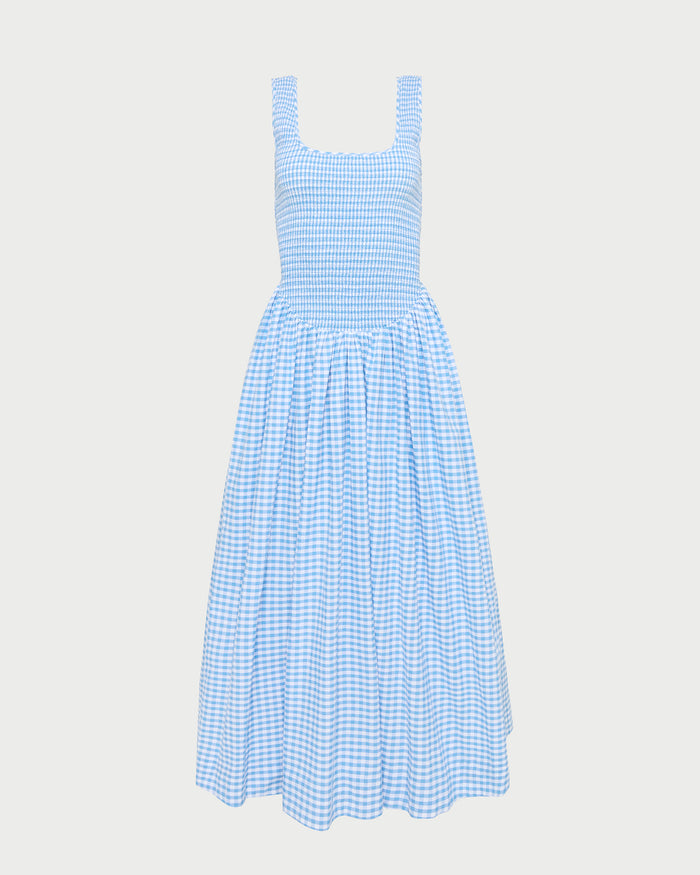 Estelle Dress in blue gingham cotton.