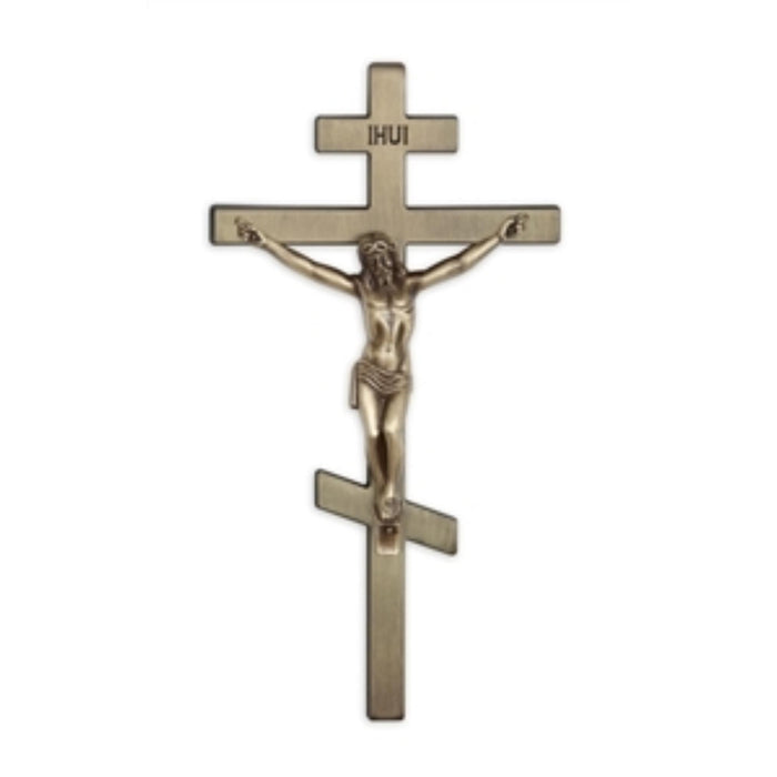 Exterior 12" orthodox plated cross-antique silver cross & corpus used in funeral service operations, from lynch supply