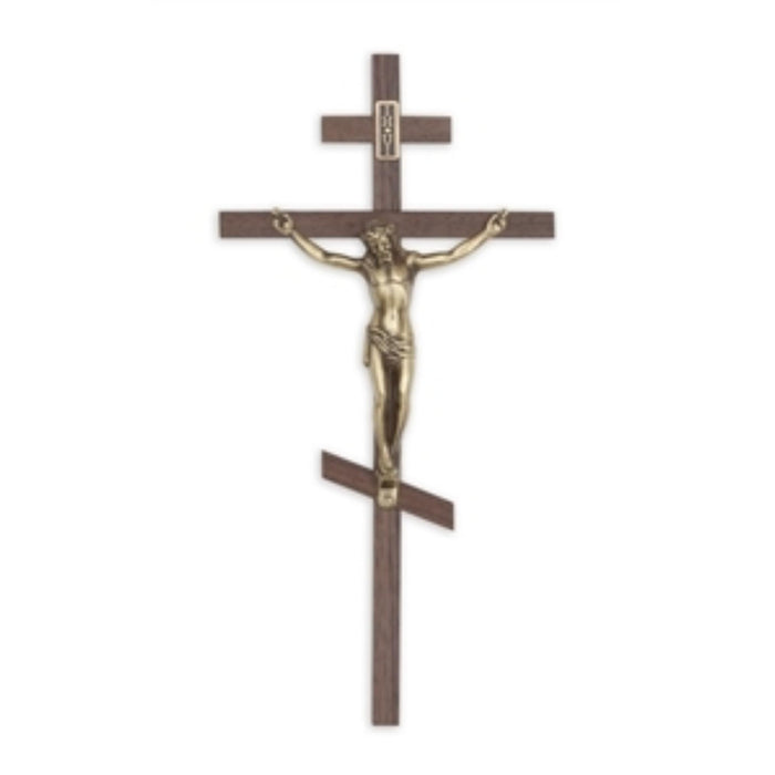 Exterior 12" orthodox walnut crucifix-antique bronze corpus used in funeral service operations, from lynch supply