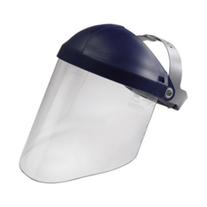 Faceshield with adjustable headgear used in funeral service operations, from lynch supply