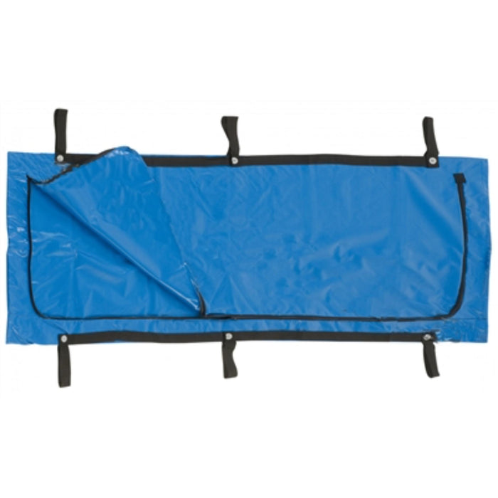 Fema blue chlorine-free body bag used in funeral service operations, from lynch supply