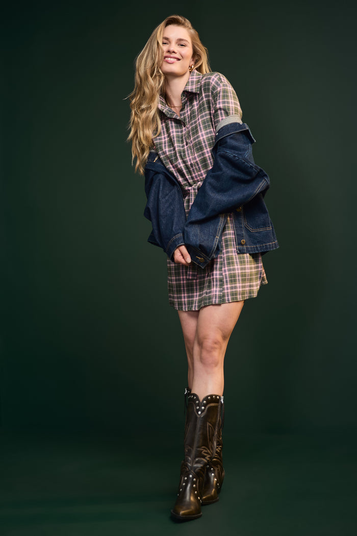 Fitted Plaid Dress - 2208