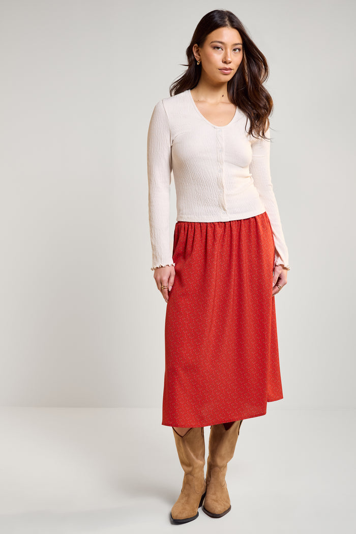 Flared-Sleeve Crinkle-Finish Top - 9192