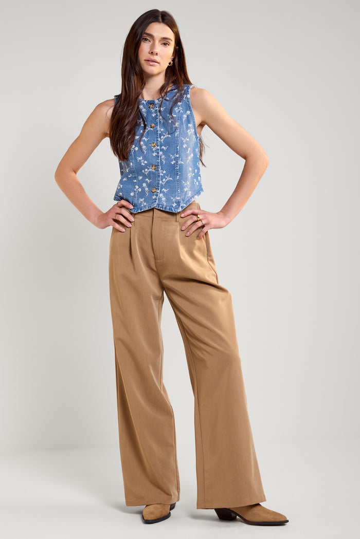 Floral Print Denim Vest - 3034