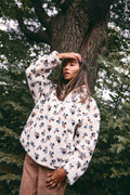Floral Print Sherpa Fleece Half Zip Sweater - 3038