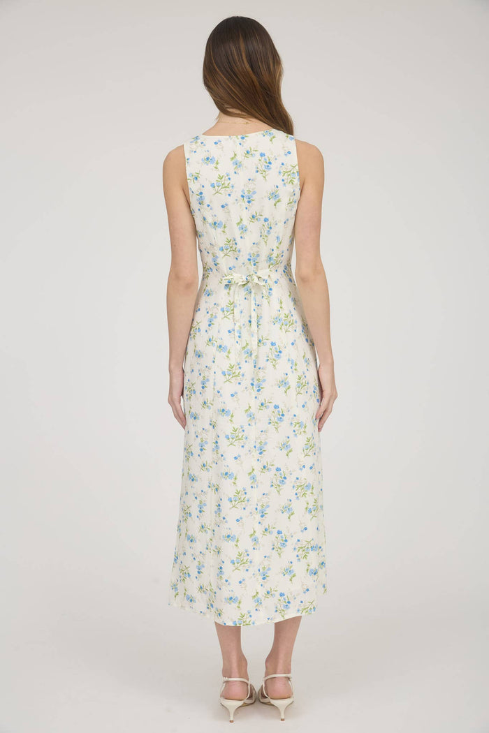 FLORAL SLEEVELESS BUTTON DOWN MIDI DRESS: IVORY MULTI