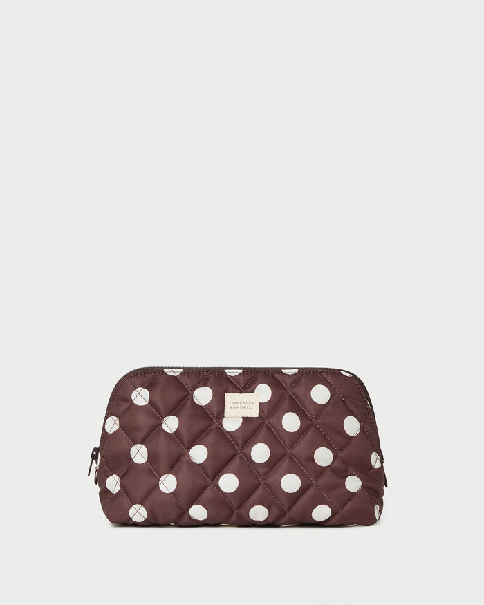 Frances Brown/Cream Cosmetic Pouch in brown and cream polka dot.
