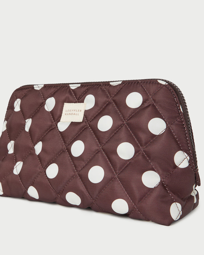 Frances Brown/Cream Cosmetic Pouch in brown and cream polka dot.