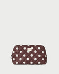 Frances Brown/Cream Cosmetic Pouch in brown and cream polka dot.