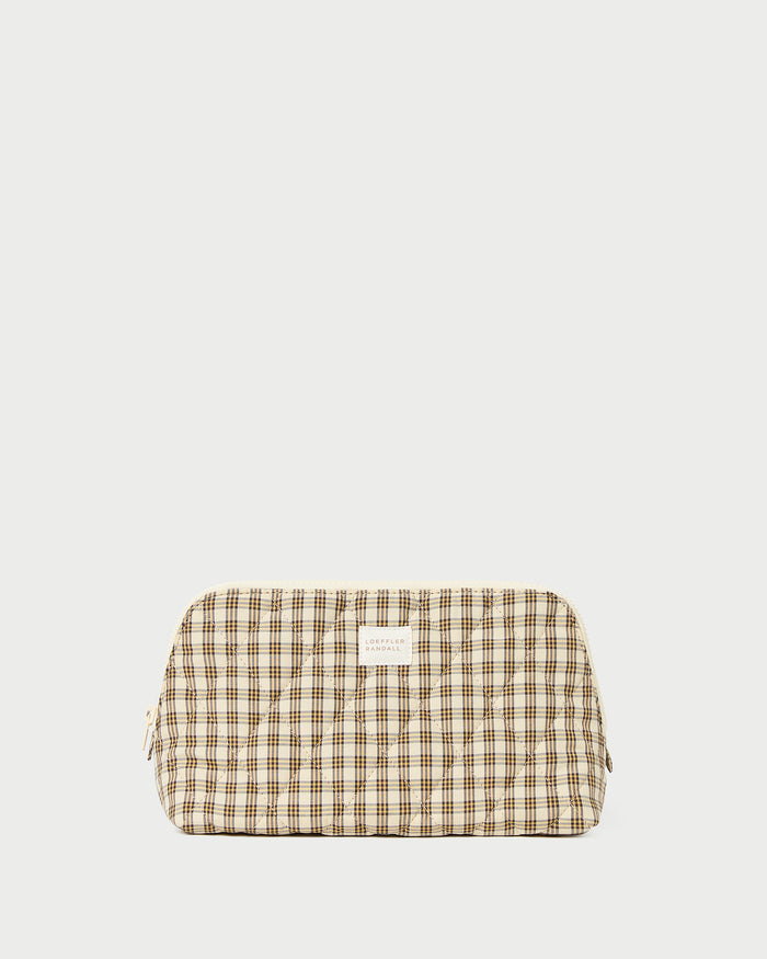 Frances Butter Plaid Cosmetic Pouch in brown butter quilted cotton.