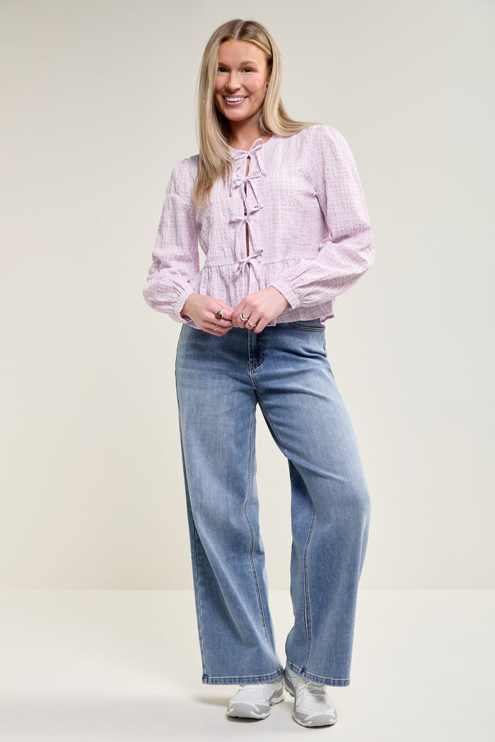 Front Tie Gingham Blouse - 4089