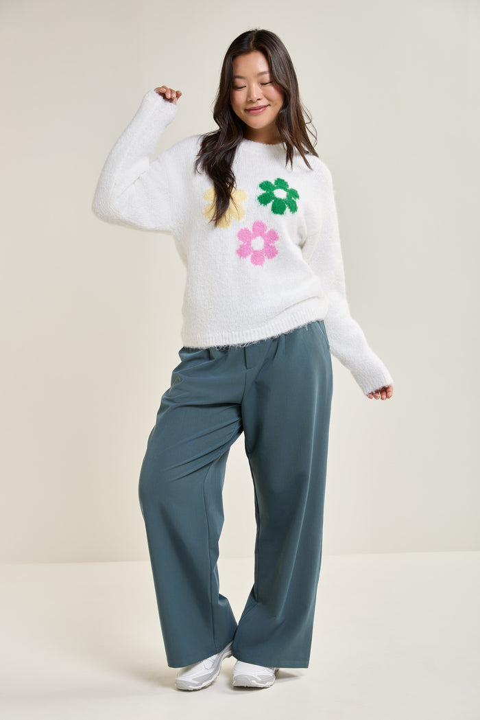 Geometric Flower Knit Sweater - 8156