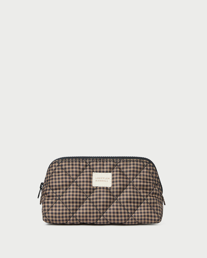 Georgette Mini Toiletry Bag in Brown Black Check Gingham
