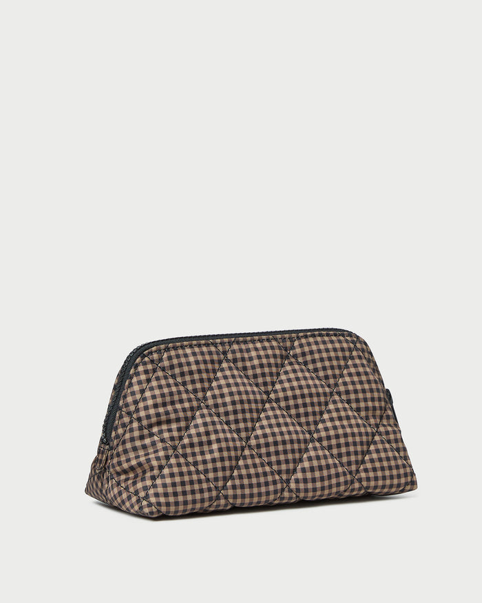 Georgette Mini Toiletry Bag in Brown Black Check Gingham