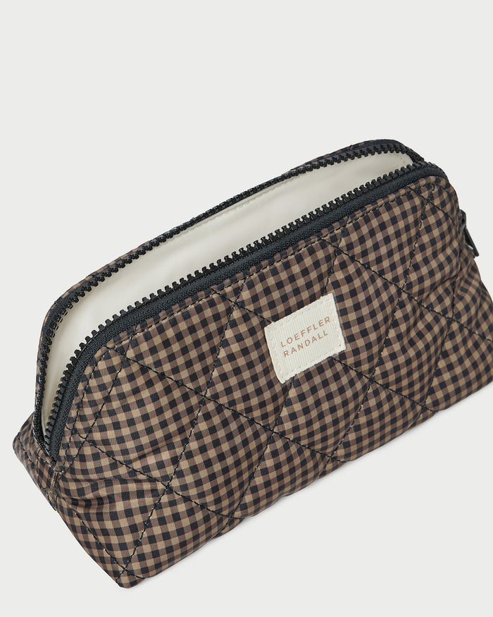 Georgette Mini Toiletry Bag in Brown Black Check Gingham