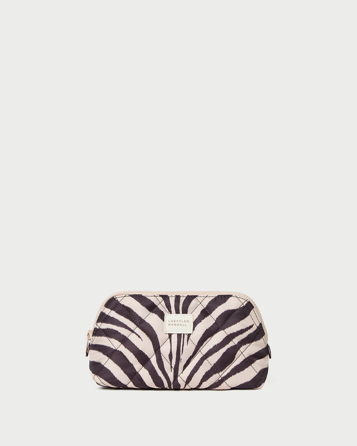 Georgette Zebra Mini Cosmetic Pouch in zebra print nylon.