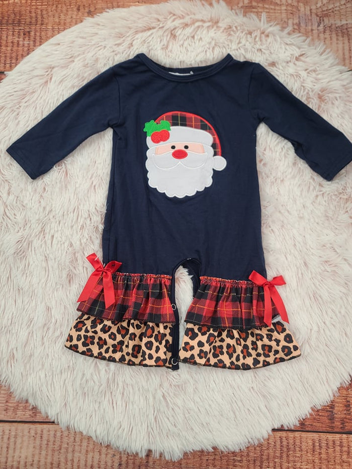 Girls Navy Santa Romper