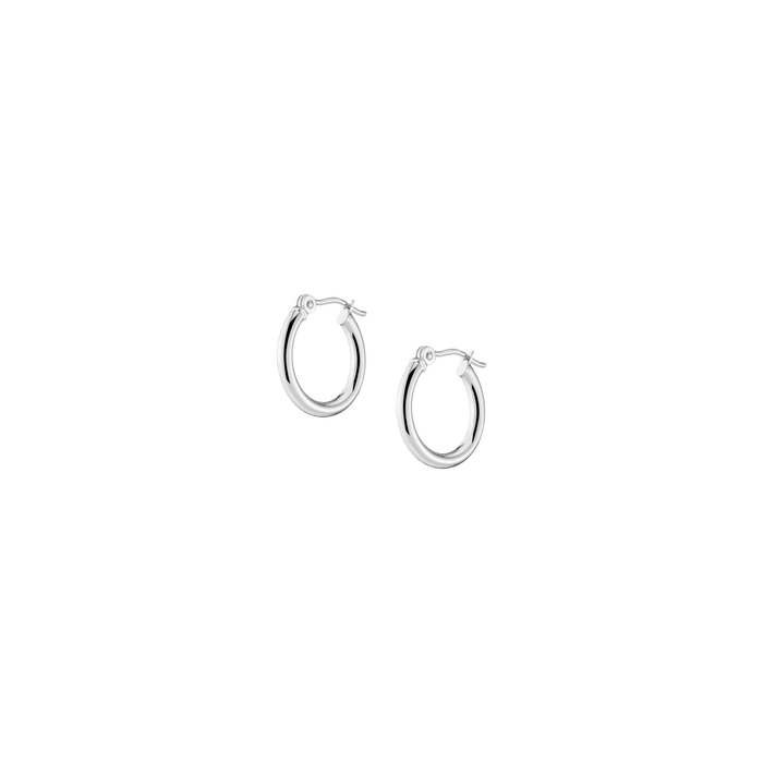 Gold Hoop Earrings - 2mm 14k White Gold Pair Single 15mm