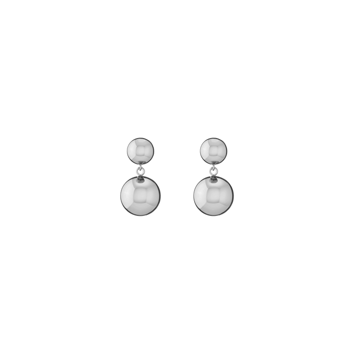 Graduated Ball Drop Earrings Stainless Steel White Gold