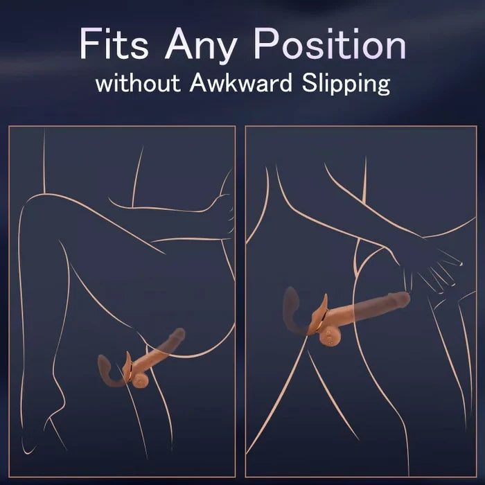 Greedy - 9 Telescopic Vibrating Strap-On with Adjustable Clitoral Stimulation and Lifelike Double-Ended Dildo