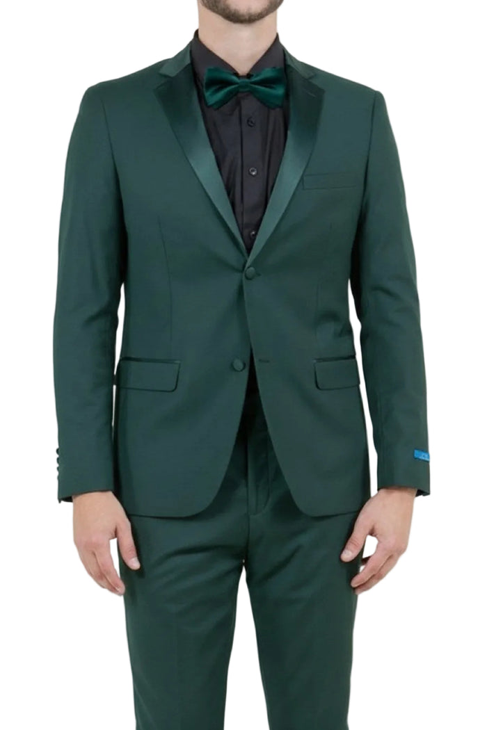 Green suit with a bow tie on a white background