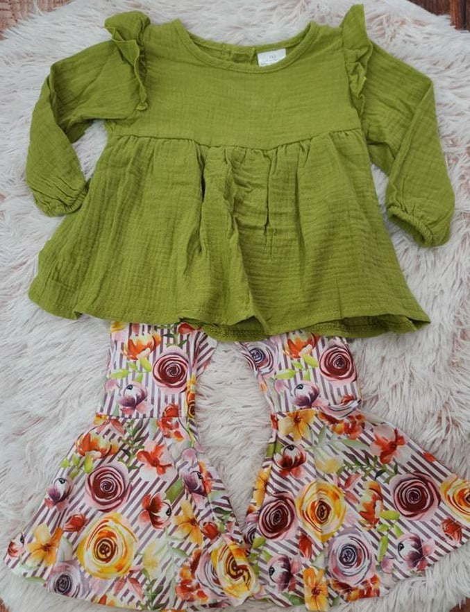 Green Floral bell 2pc