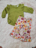 Green Floral onesie bell 2pc