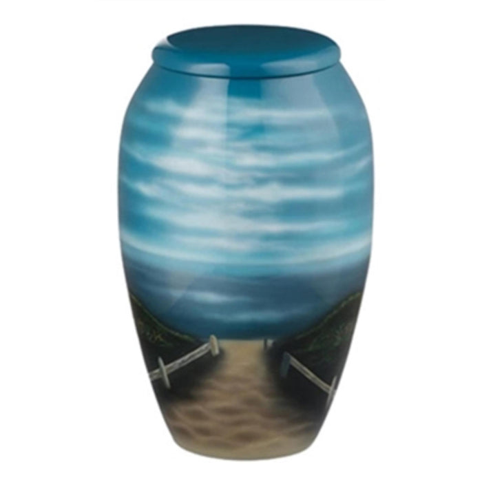 Hand painted urn-beach scene keepsake cremation supplies and equipment product
