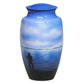 Hand painted urn-fisherman keepsake cremation supplies and equipment product