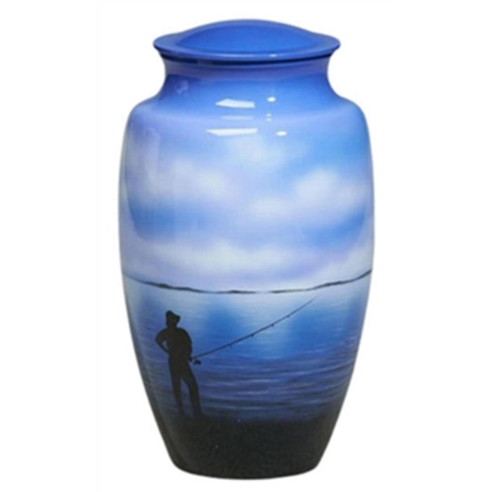 Hand painted urn-fisherman keepsake cremation supplies and equipment product