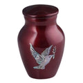 Handcrafted burgundy keepsake urn with mother of pearl dove inlay cremation supplies and equipment product