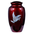 Handcrafted burgundy urn with mother of pearl dove inlay cremation supplies and equipment product