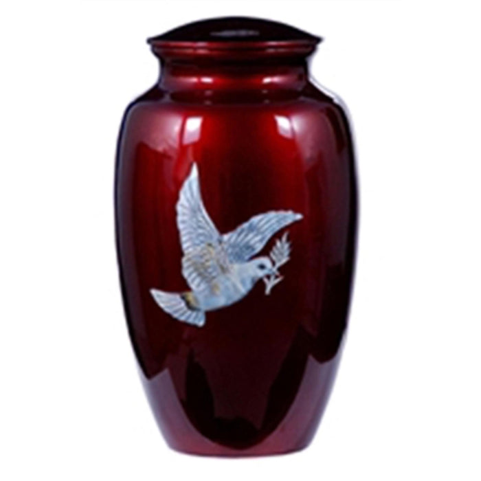 Handcrafted burgundy urn with mother of pearl dove inlay cremation supplies and equipment product