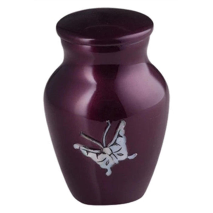 Handcrafted purple urn with mother of pearl butterflies inlay keepsake cremation supplies and equipment product