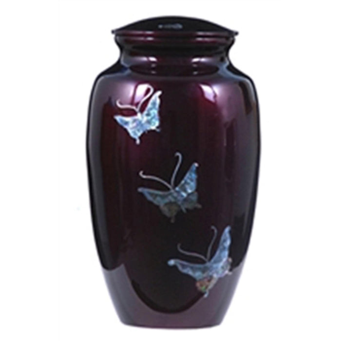 Handcrafted purple urn with mother of pearl butterflies inlay cremation supplies and equipment product