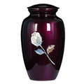 Handcrafted purple urn with mother of pearl rose inlay keepsake cremation supplies and equipment product