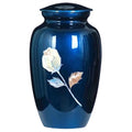 Handcrafted urn-blue with mother of pearl rose inlay keepsake cremation supplies and equipment product