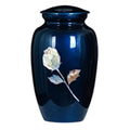 Handcrafted urn-blue with mother of pearl rose inlay cremation supplies and equipment product