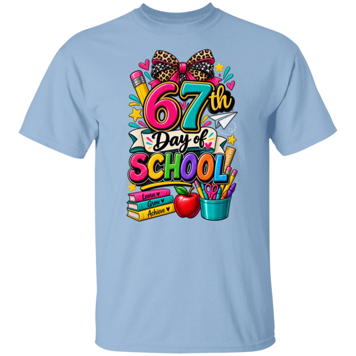 67th day of school teacher T-shirt blue