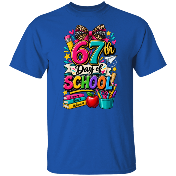 67th day of school teacher T-shirt royal blue