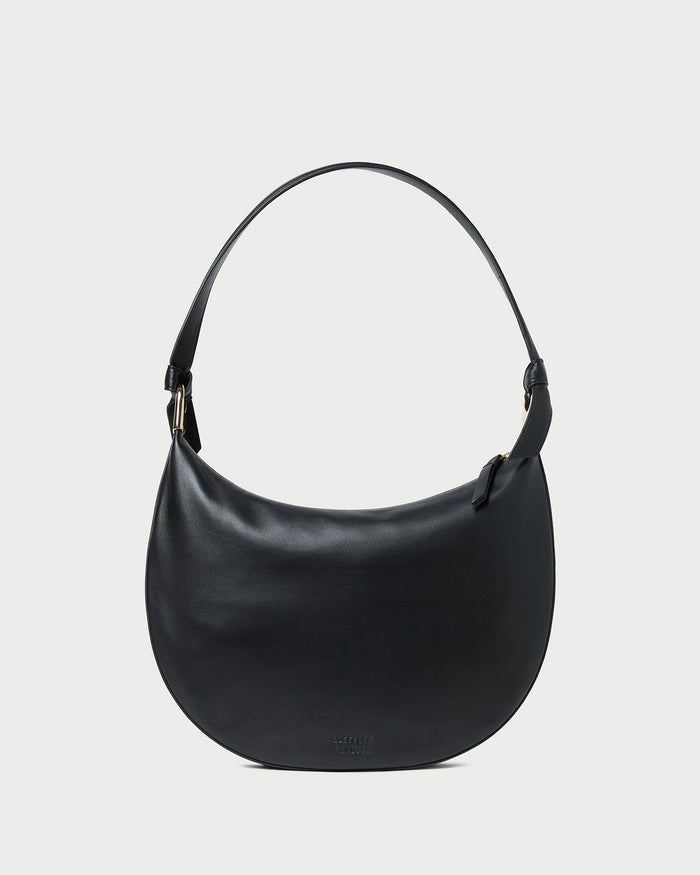 Harlow Black Leather Shoulder Bag in black leather.