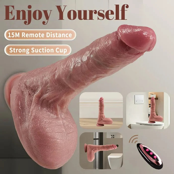 HAT - 4IN1 Small Glans Thick Shaft Big Ball 7 Thrusting Swinging 10 Vibrating Heating Lifelike Dildo 8.66 Inch