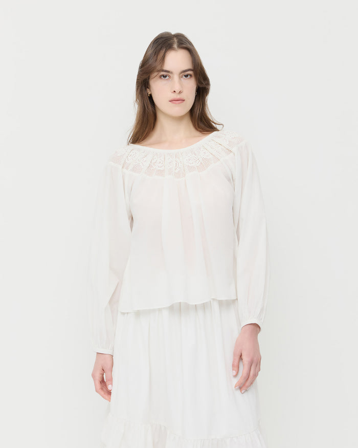Hattie cotton top in cream and Delaney Skirt in cream cotton.