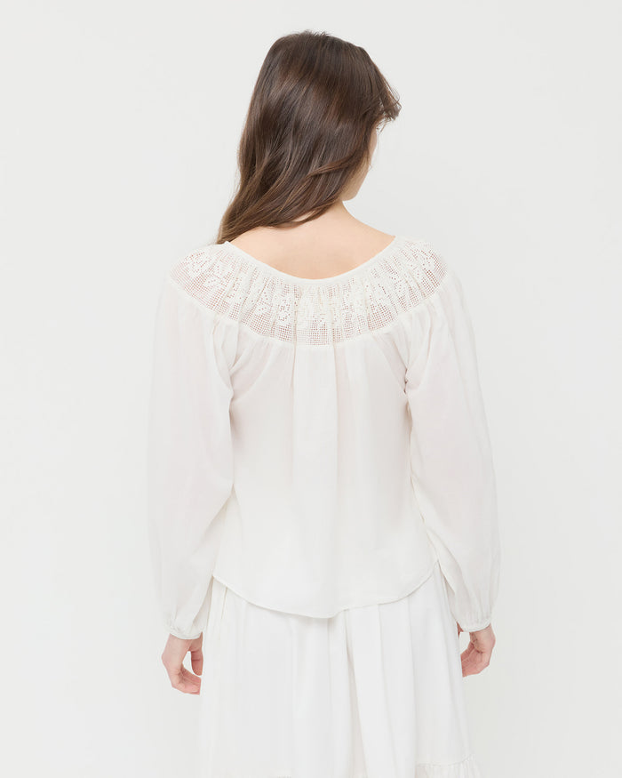 Hattie cotton top in cream and Delaney Skirt in cream cotton.
