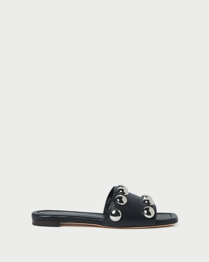 Hayes Studded Sandal in Black/Silver leather.