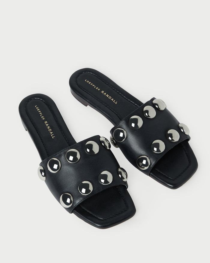 Hayes Studded Sandal in Black/Silver leather.